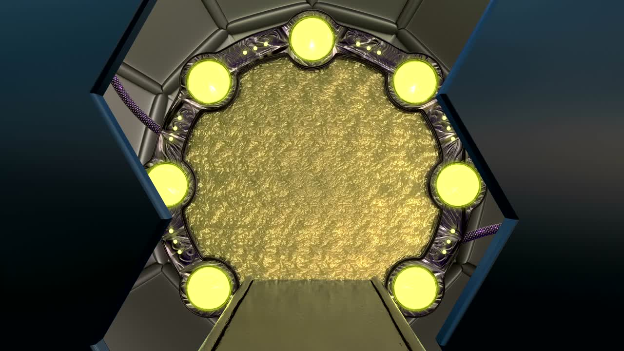 iron hatch는 우주선 풍경 장면에 대한 파노라마 뷰를 열어줍니다. 포털과 함께 공상 과학 복도의 3d 추상적인 배경.