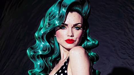 woman with vibrant green hair and bold makeup