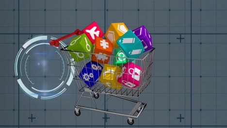 animation of data processing over shopping cart