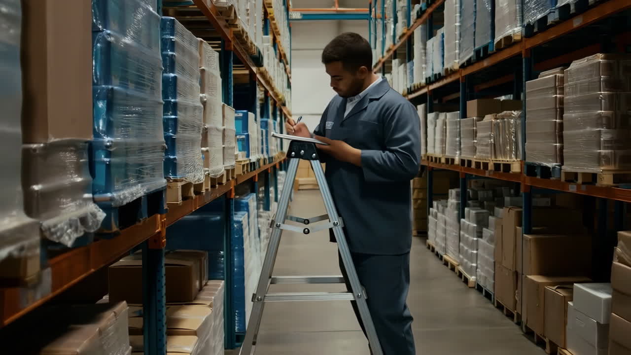 trabajador de almacén comprobando el inventario