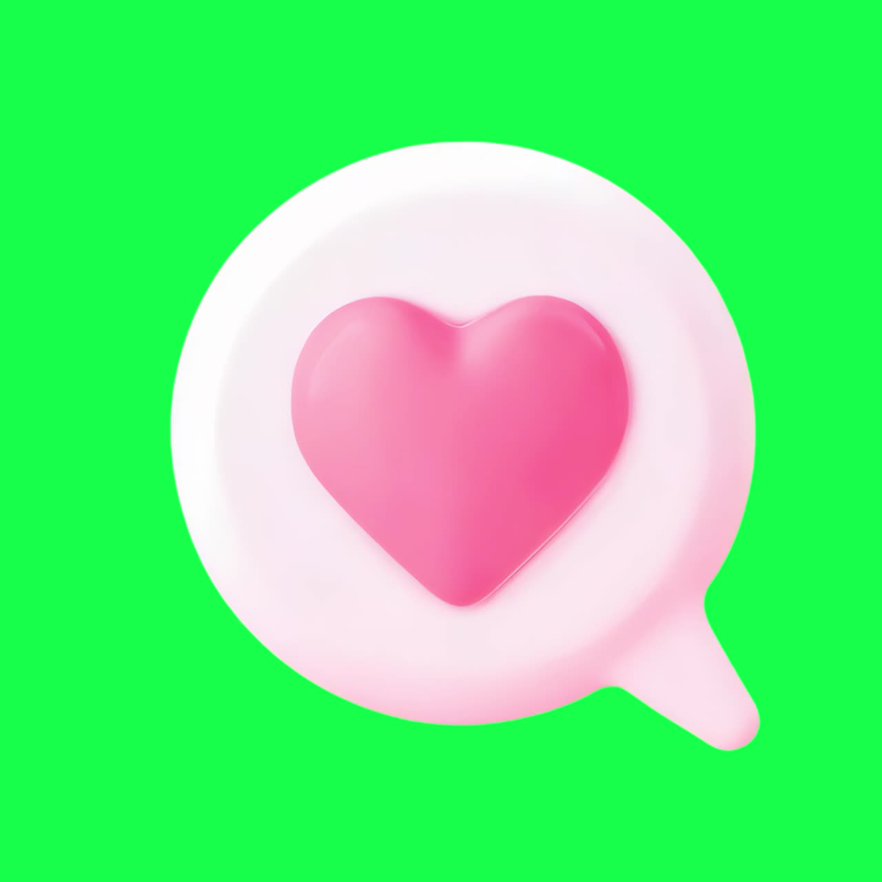 Heart icon in speech bubble animation, transparent 4K video, green screen