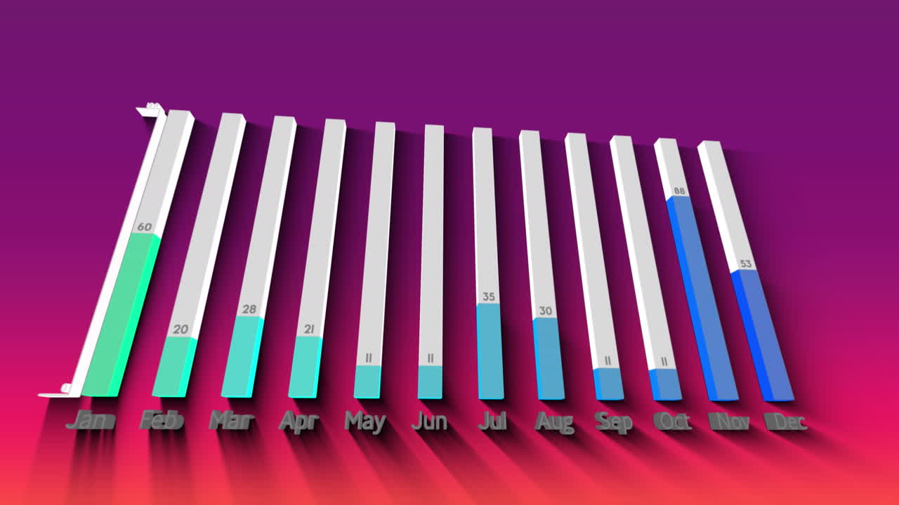 animación del procesamiento de datos estadísticos contra un fondo de gradiente púrpura y rosa