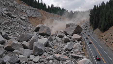 landslide on highway - mountain road