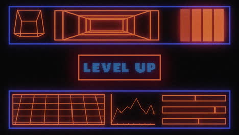 animation vintage video game screen with words level up written