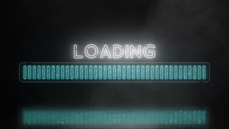 blue green glowing neon loading progress bar icon with smoke or fog effect