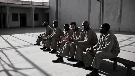 inmates sitting in prison yard
