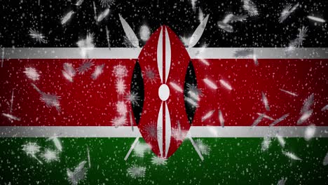 bandera de kenya caída de nieve en bucle, año nuevo y fondo de navidad, bucle