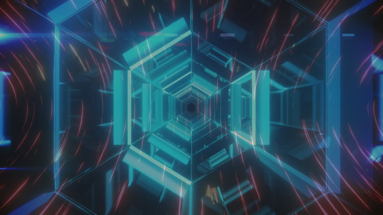 디지털 터널 위의 빛 트레일의 애니메이션