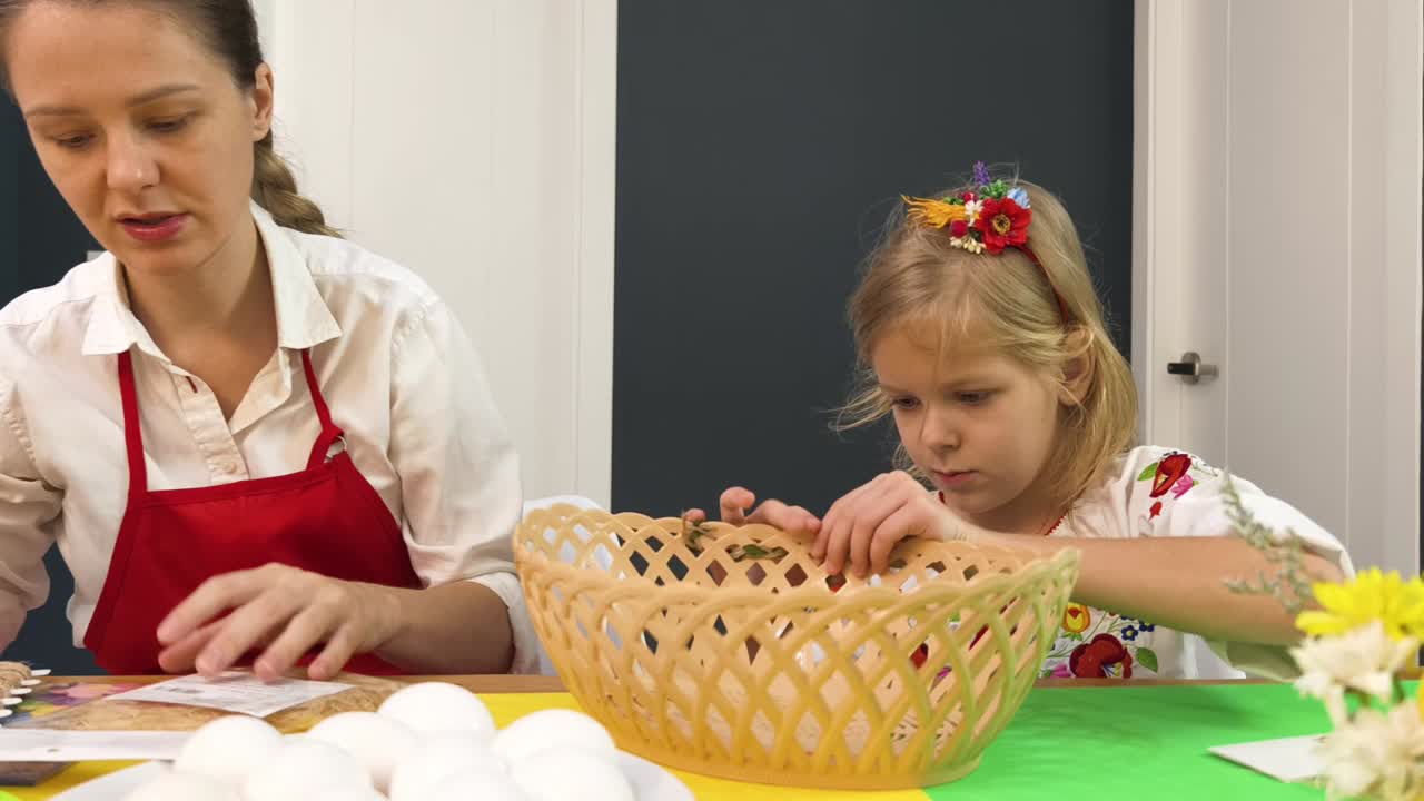 Mother and Daughter Decorating Easter Eggs