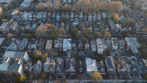aerial view of homes in kensington, brooklyn. shot on an autumn morning in new york city.