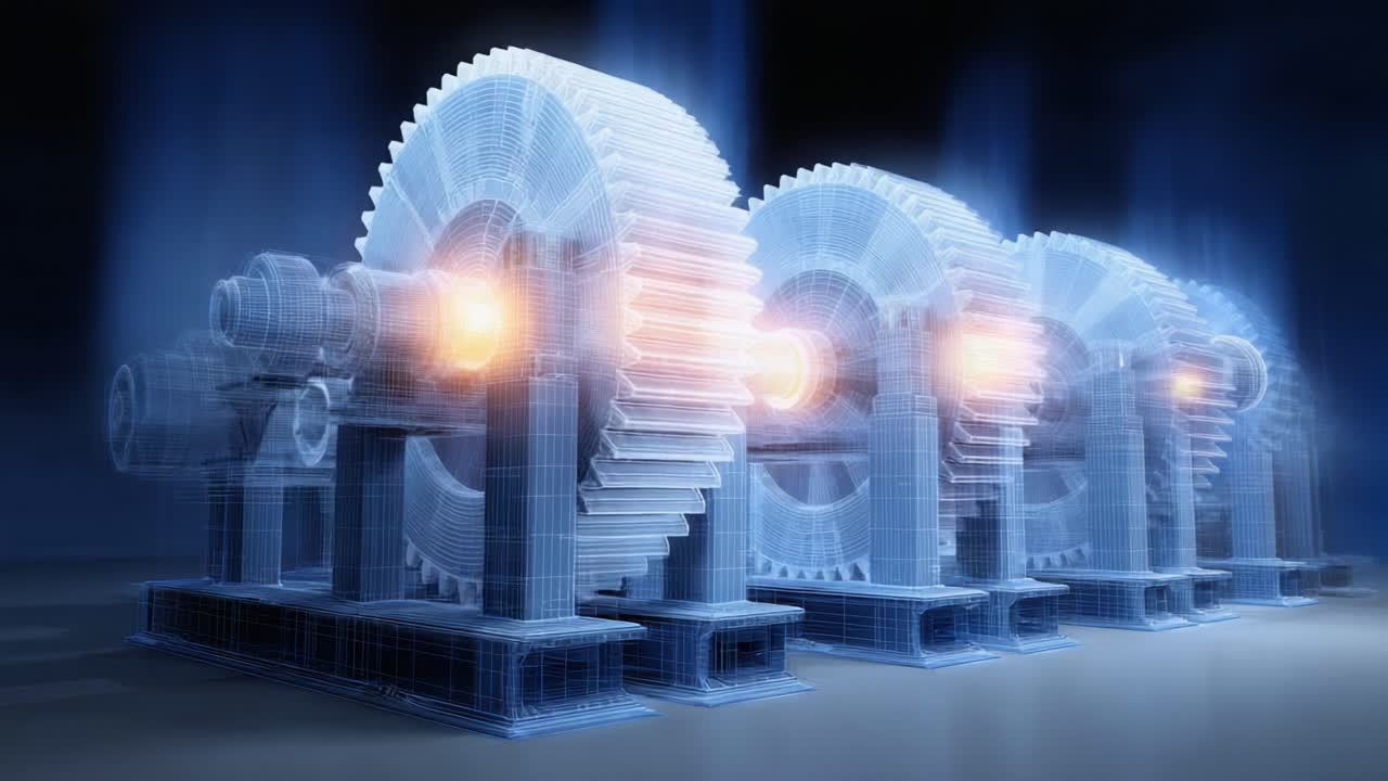 A futuristic representation showcasing advanced mechanical gears, highlighting intricate designs and glowing components for a captivating visual effect in motion