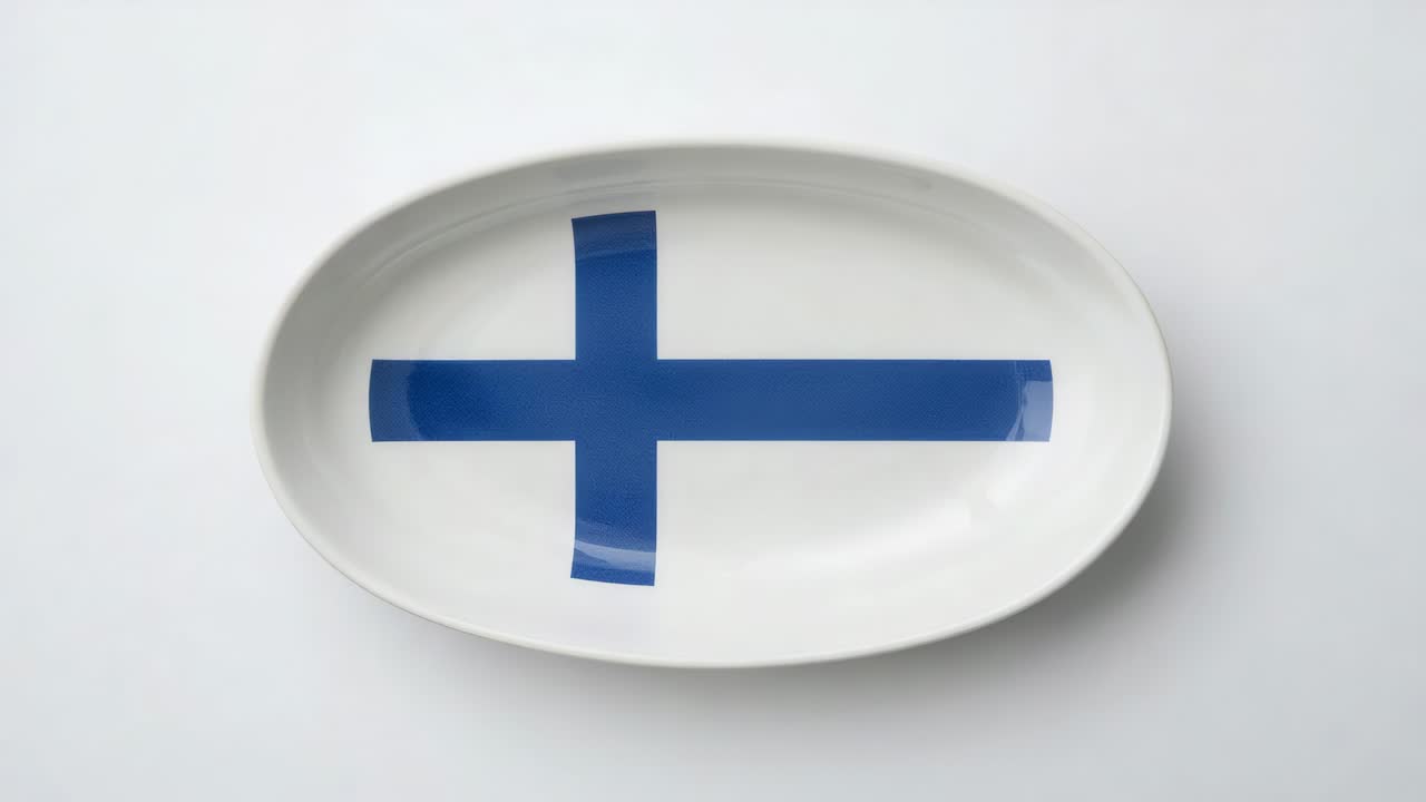 Showing white oval plate reacting to subtle lighting shift, showing blue tape cross gloss on studio