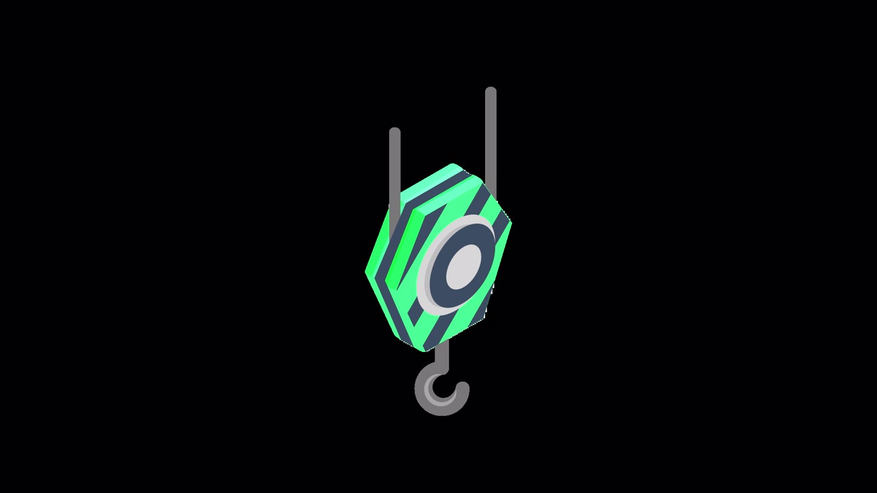 Animated Crane Hook Icon on Black Background