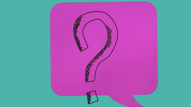 Animation of question mark over pink comic speech bubble