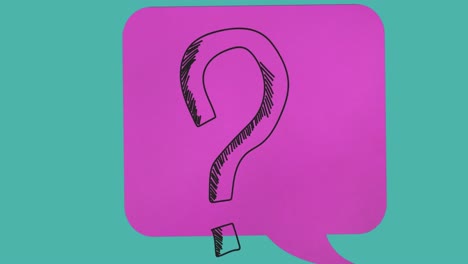 animation of question mark over pink comic speech bubble