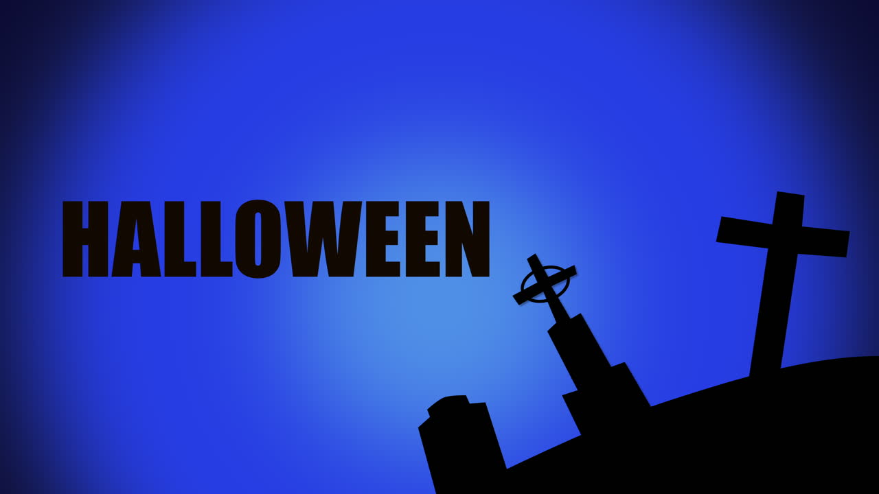 밤에 묘비와 종교가 교차하는 묘지의 할로윈