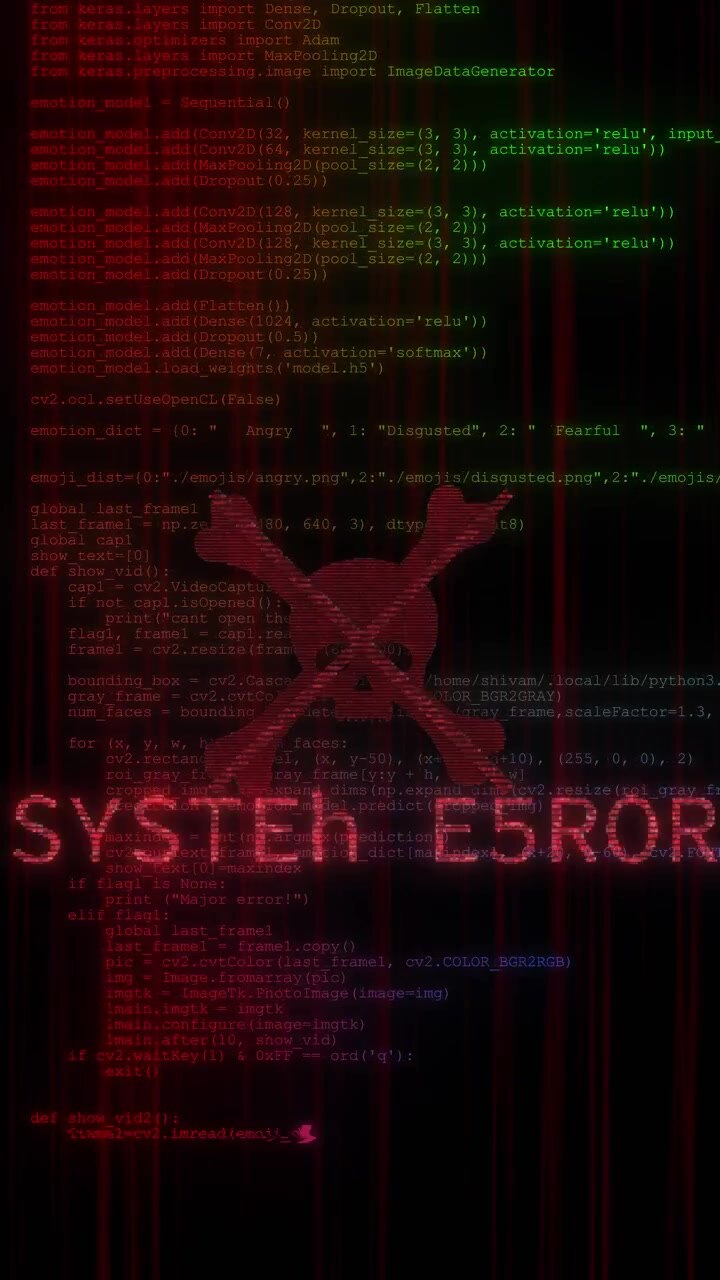 Red system error cyber background skull warning symbol glowing code text and dark data rain hacking