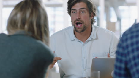 business people argue in boardroom meeting team leader woman watching conflict with colleagues in office