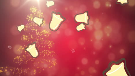 animation of bells falling over christmas decorations