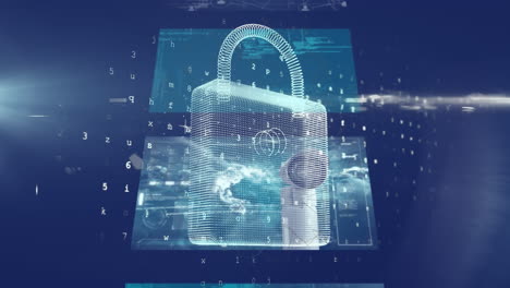 animación de la interfaz digital con candado de seguridad en línea y procesamiento de datos en segundo plano