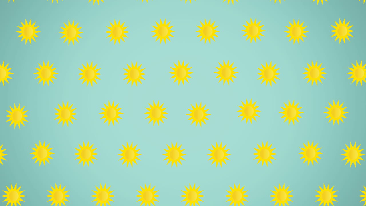 Animation of falling multiple yellow suns on blue background