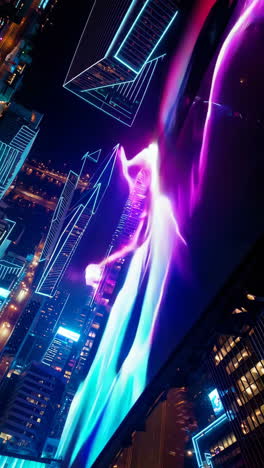 city lights at night with colorful digital display