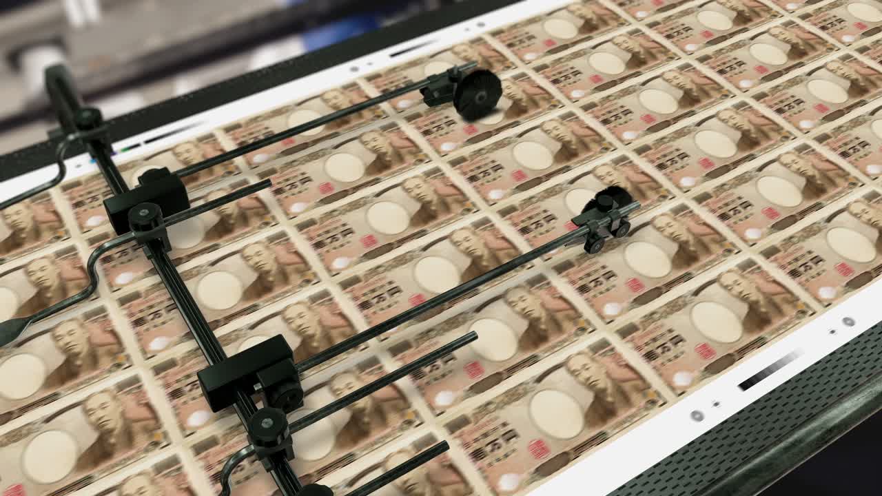 Loopable Japanese Currency - 10000 Japanese Yen - Printing Money - 4K