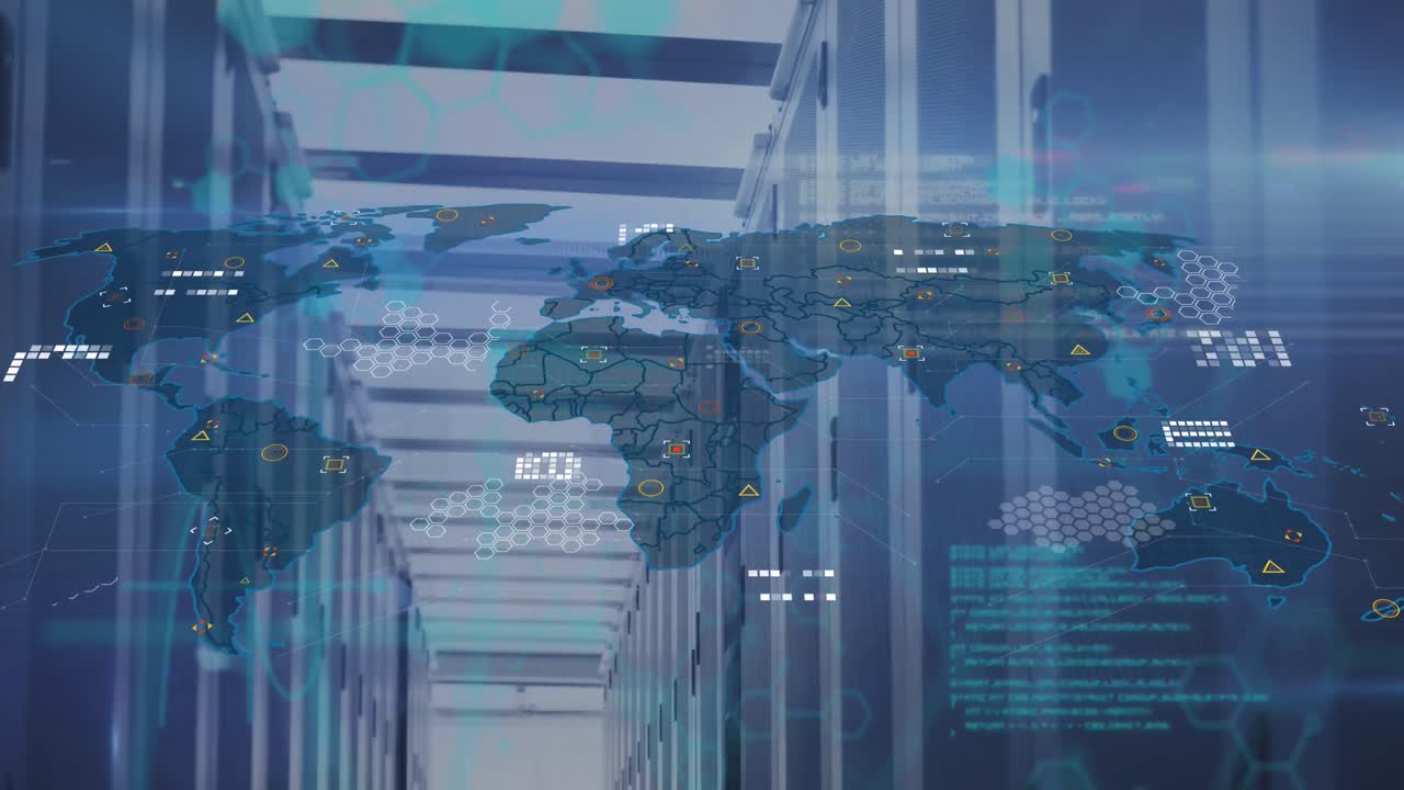 세계 지도의 애니메이션과 컴퓨터 서버 에 대한 데이터 처리