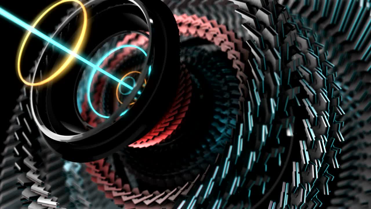elementos gráficos en movimiento 3d, círculo abstracto de alta tecnología, engranajes mecánicos robóticos ui. bucle 4k