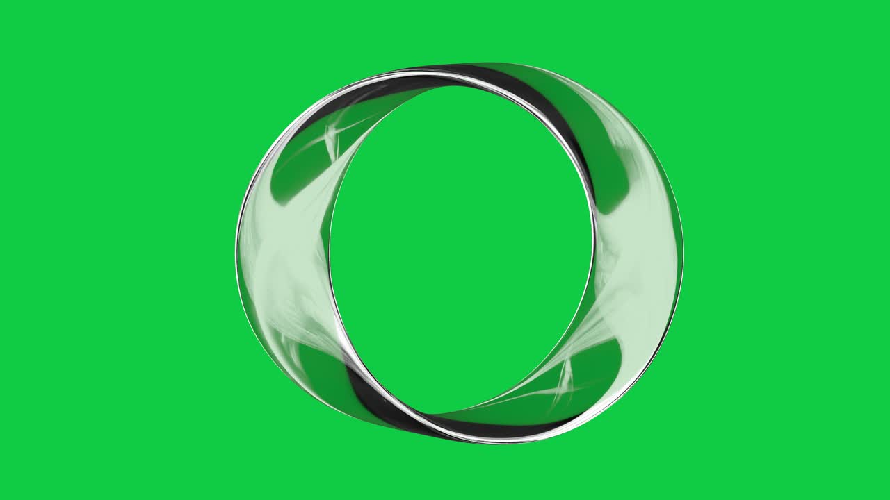 Abstract Reflective Twisted Ring Rotating on Green Screen