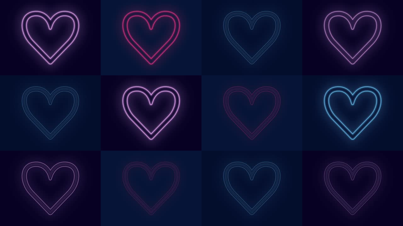 Colorful love hearts pattern with neon light