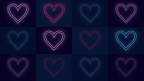colorido patrón de corazones de amor con luz de neón