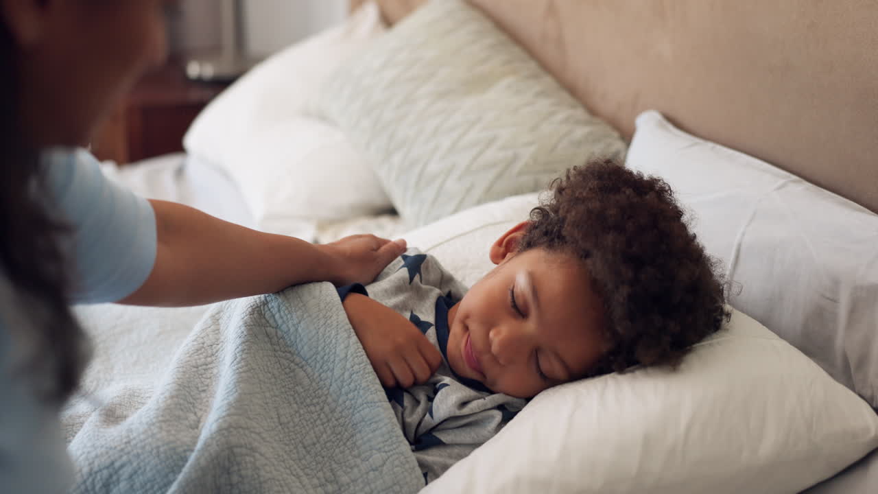 Cough, sick and mother with child in bedroom