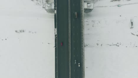 tremendous bridge with driving transport aerial view