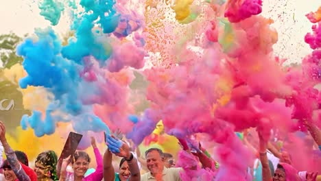 people celebrate holi festival in india