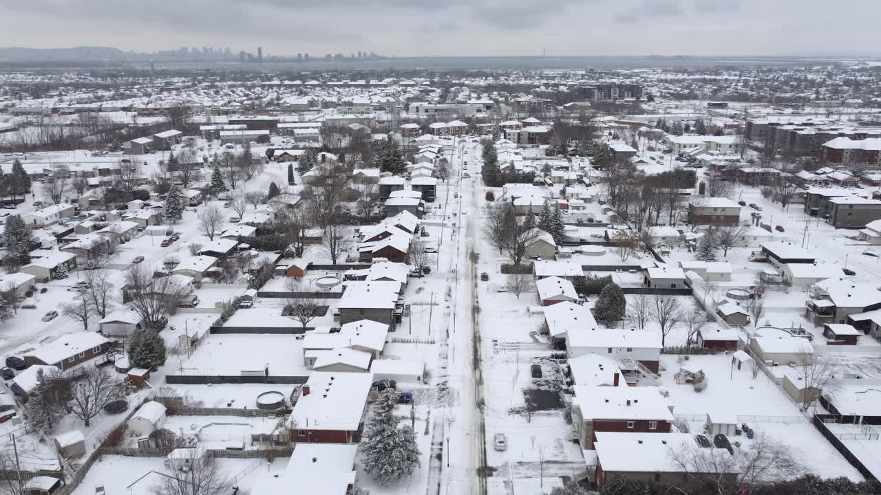 Airshot over the city of St-Constant, Québec completely covered in Snow in December
