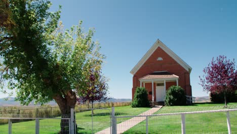 the front of the historic 1892 chesterfield meetinghouse in idaho