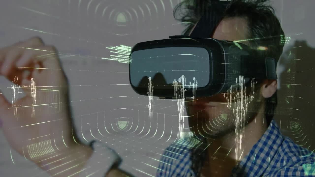 animación del procesamiento de datos sobre el empresario que trabaja en la oficina