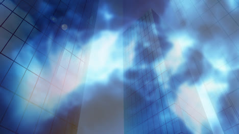 animation of shapes moving over cityscape