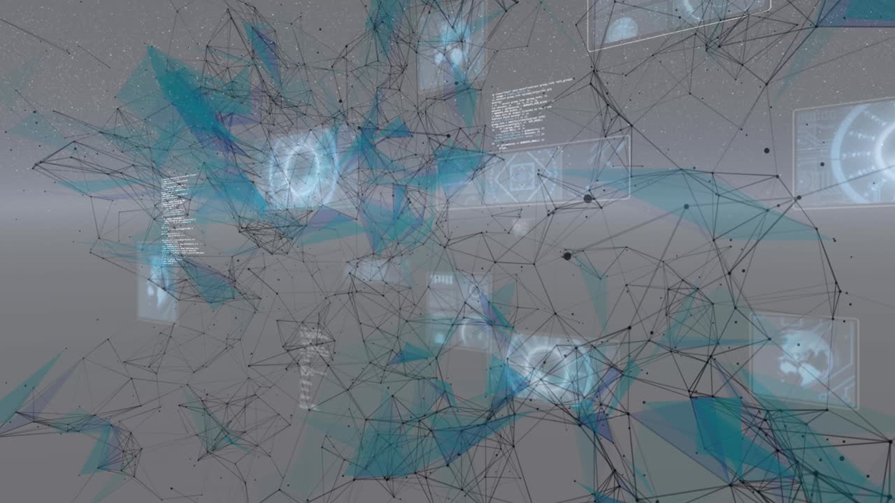 연결 네트워크의 애니메이션과 디지털 화면에서 스캐닝 범위