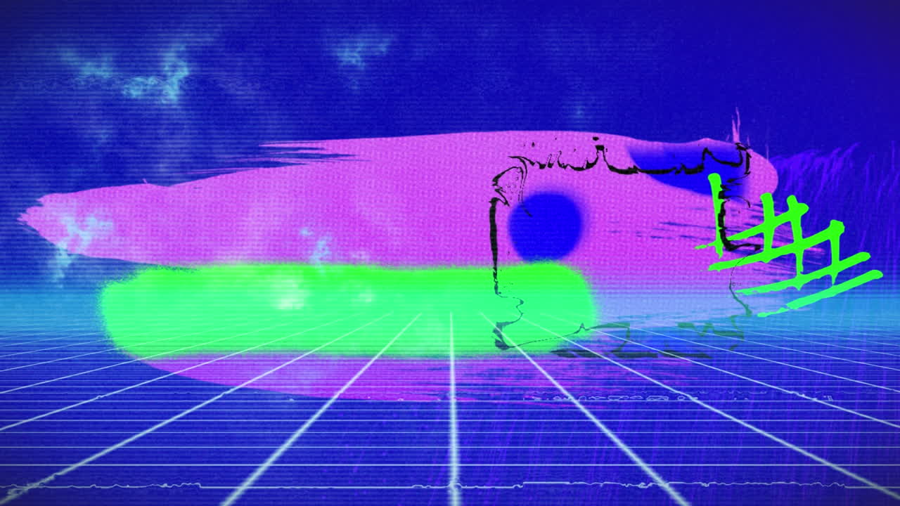 animación de interferencia sobre formas coloridas en fondo azul