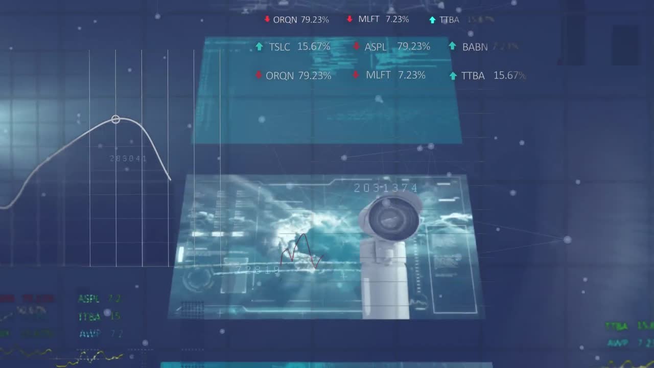 animación de pantallas con conexiones de red con un hombre de negocios utilizando un teléfono inteligente y una cámara de cctv