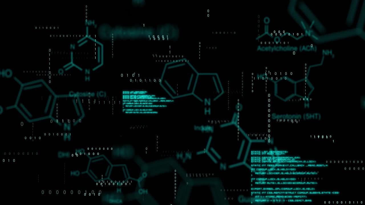 Animation of data processing on black background