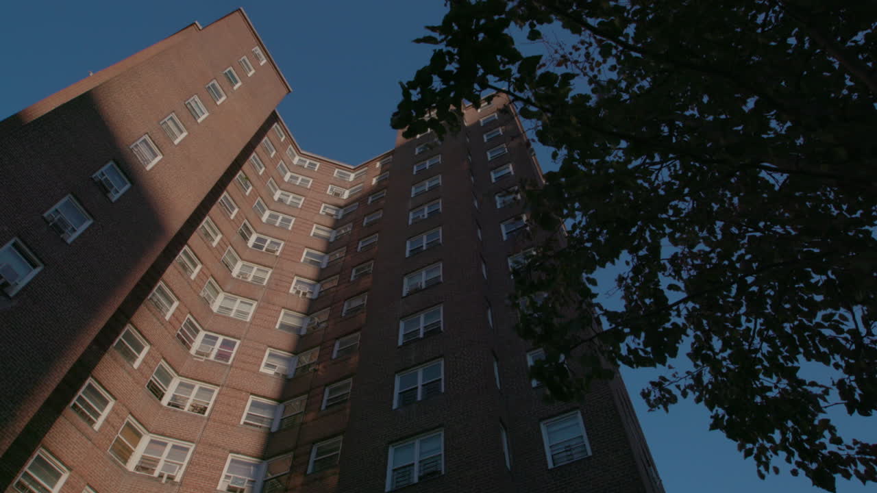 Brownsville Brooklyn Buildings. Brown brick housing Tower-blocks. Blue Sky.