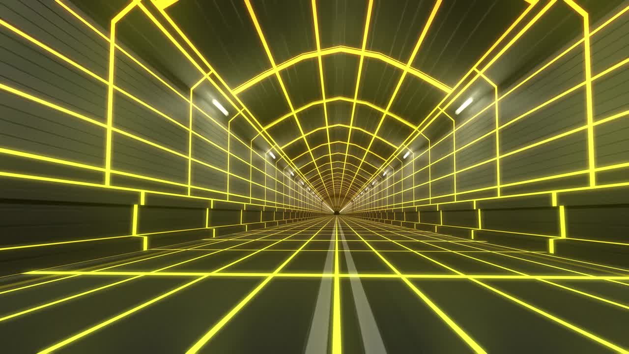 túnel bucle 80s retro tron futuro wireframe arcade road tubo metro neón resplandor 4k