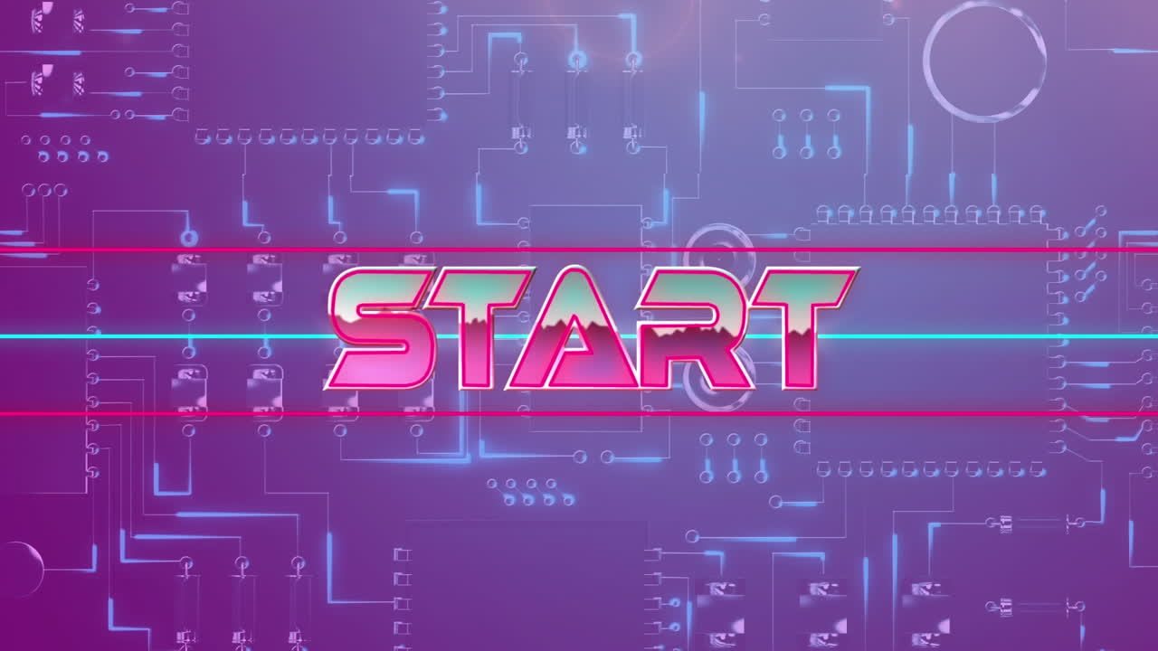 animación del texto de inicio sobre formas geométricas y núcleos de procesador