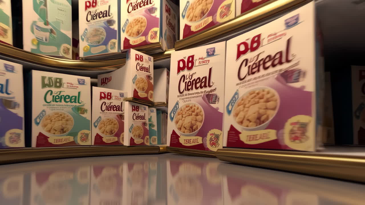 Cereal Boxes on Store Shelves