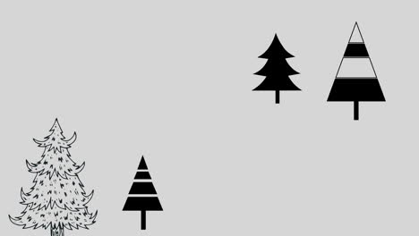 animación de texto ho ho ho en negro con árboles de navidad en fondo gris