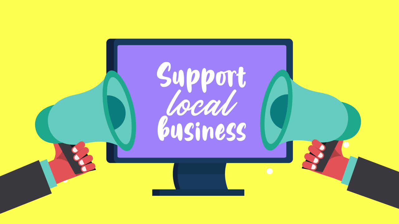 메가폰과 데스크으로 지역 비즈니스 글자를 지원합니다.