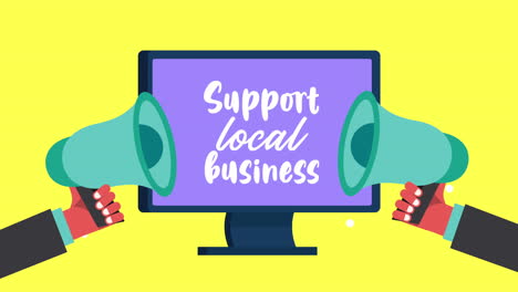 support local business lettering with megaphones and desktop